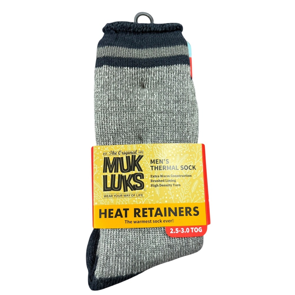 Muk Luks Heat Retainers Mens Thermal Socks Grey Navy 2.5-3.0 TOG One Size NWT